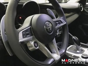 Alfa Romeo Giulia Steering Wheel Trim - Carbon Fiber - Main Center Trim Piece - White Candy - Pre '20